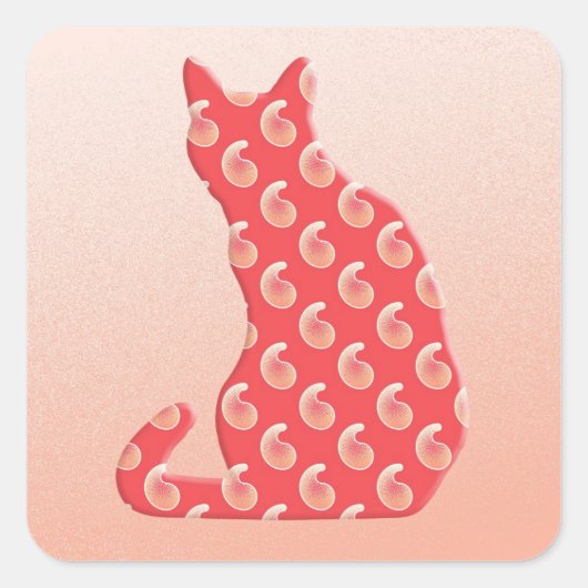 Paisley Cat - schoppen van koraal sinaasappel Vierkante Sticker (Voorkant)