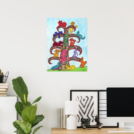 Paisley Cat Tree of Life Poster (Thuiskantoor)