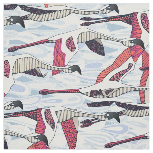 Paisley Cloud Flamingo Flock Stof (Swatch)