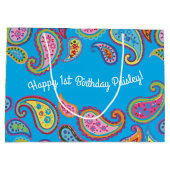 Paisley Cute Colorful 1st Birthday Party Groot Cadeauzakje (Achterkant)