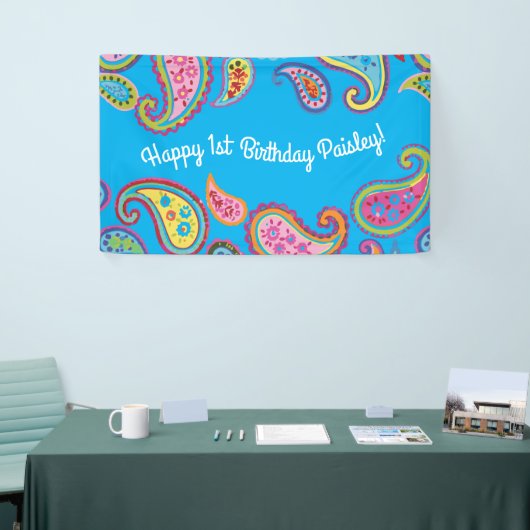 Paisley Cute Colorful 1st Birthday Party Spandoek (Beurs)