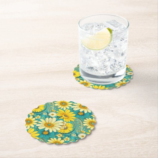 Paisley Daisy Coaster Kartonnen Onderzetters (Insitu)