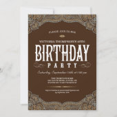 Paisley Dark Brown Birthday Party-uitnodigingen Kaart (Voorkant)