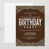 Paisley Dark Brown Birthday Party-uitnodigingen Kaart (Voorkant / Achterkant)