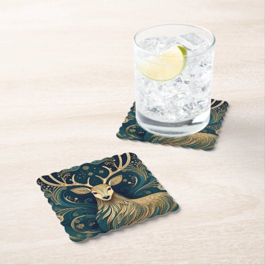 Paisley Deer Coaster Kartonnen Onderzetters (Insitu)