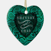 Paisley Deluxe Spure Heart Eerste Kerstmis | blauw Keramisch Ornament (Rechts)