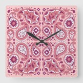 Paisley Design Flowers Tear Drops Pinks Vierkante Klok (Voorkant)