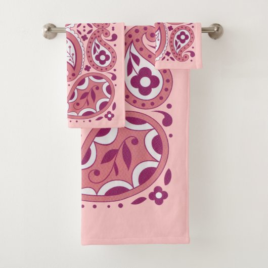 Paisley Design Tear drupt Dagen in Pinks Bad Handdoek (Insitu)
