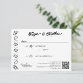 Paisley Diamant Eenvoudig Wit Zwart QR Code RSVP Kaartje (Staand voorkant)