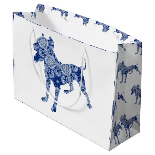Paisley Dog No. 1 | Blue Gift Bag Large Cadeautasje (Achterkant Gekanteld)