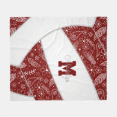 paisley doodle patroon maroon white volleyball fleece deken (Voorkant (Horizontaal))
