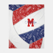Paisley Doodle Patroon Red Navy Blue Volleybal Fleece Deken (Voorkant)