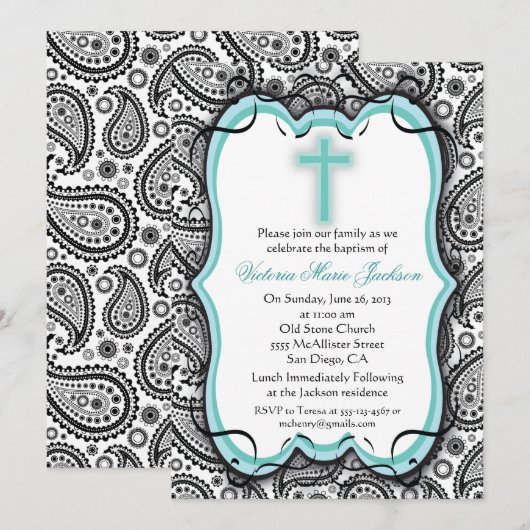  Paisley doop/doopuitnodiging Kaart (Voorkant / Achterkant)