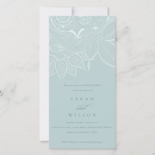  Paisley Dusky Blue Couples Shower Invite Bedankkaart (Voorkant)