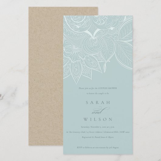  Paisley Dusky Blue Couples Shower Invite Bedankkaart (Voorkant / Achterkant)