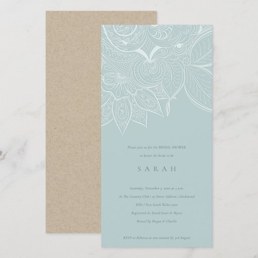  Paisley Dusky Blue Vrijgezellenfeest Invite Bedankkaart (Voorkant / Achterkant)