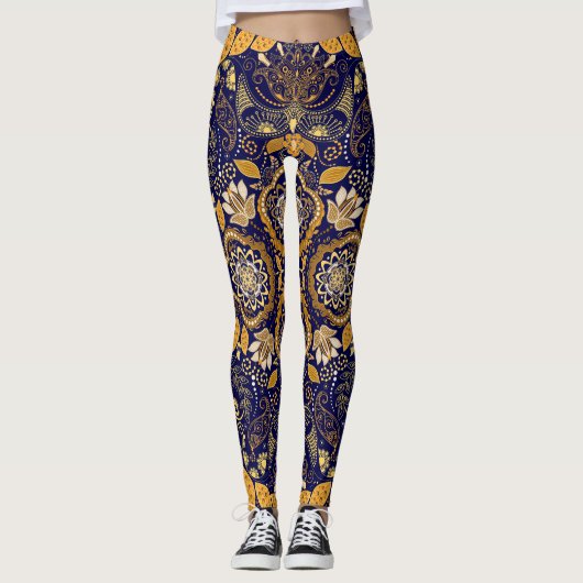 Paisley Elegance: Textiel Design Patroon Leggings (Voorkant)
