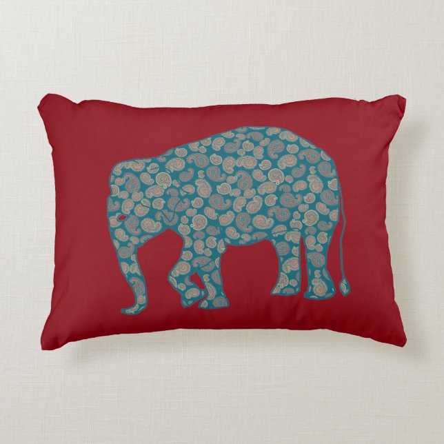 Paisley Elephant Custom Red Accent Pillow Accent Kussen (Voorkant)