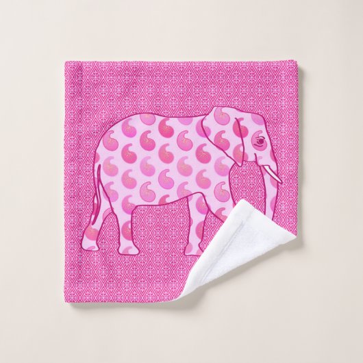 Paisley Elephant, Ice Pink en Fuchsia Bad Handdoek (Wasdoekje)