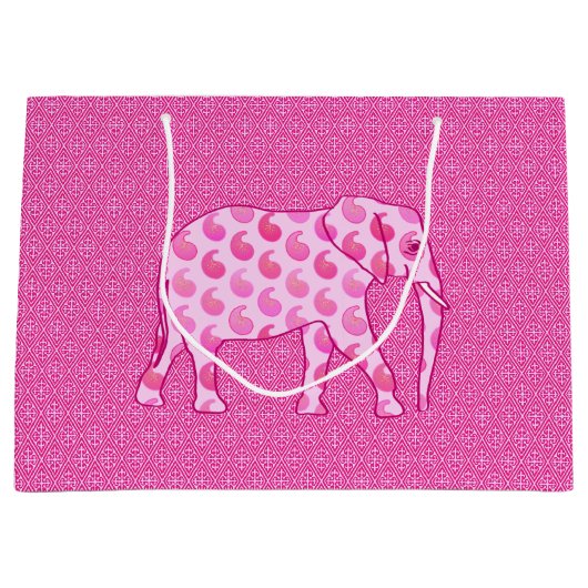 Paisley Elephant, Ice Pink en Fuchsia Groot Cadeauzakje (Voorkant)