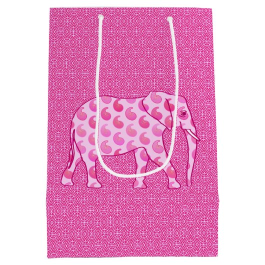 Paisley Elephant, Ice Pink en Fuchsia Medium Cadeauzakje (Achterkant)