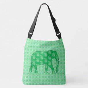 Paisley elephant - jade groen en wit crossbody tas