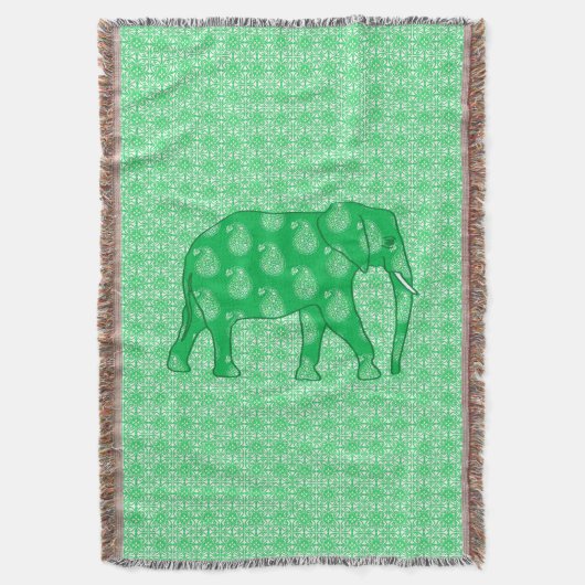 Paisley elephant - jade groen en wit deken (Voorkant Verticaal)