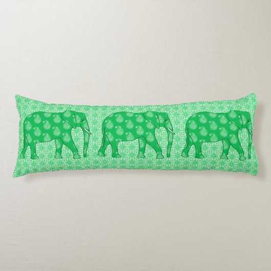 Paisley elephant - jade groen en wit lichaamskussen (Voorkant)