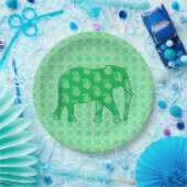 Paisley elephant - jade groen en wit papieren bordje (Feest)