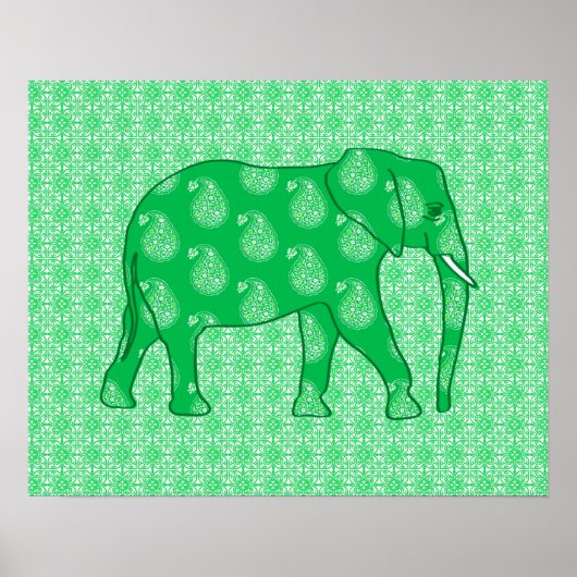 Paisley elephant - jade groen en wit poster (Voorkant)