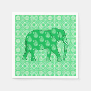Paisley elephant - jade groen en wit servet
