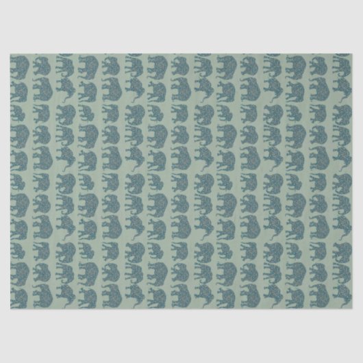 Paisley Elephant Rows on Sage Green Tissue Paper Tissuepapier (Voorkant)