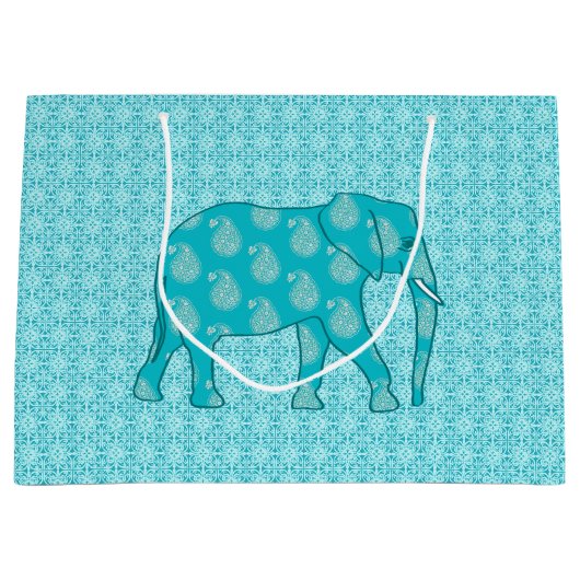Paisley Elephant, Turquoise en Aqua Groot Cadeauzakje (Voorkant)