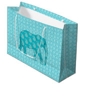 Paisley Elephant, Turquoise en Aqua Groot Cadeauzakje (Voorkant Gekanteld)