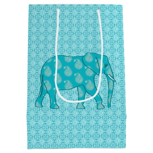 Paisley Elephant, Turquoise en Aqua Medium Cadeauzakje (Achterkant)