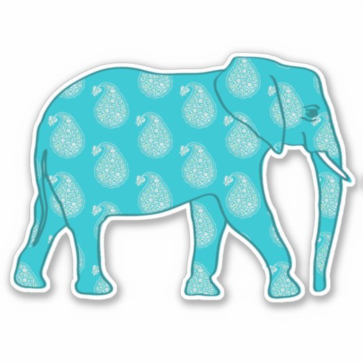 Paisley Elephant, Turquoise en Aqua Sticker (Voorkant)