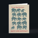 Paisley Elephants 15e verjaardag Kaart, Big Brothe Kaart<br><div class="desc">Een leuke 15e verjaardag Kaart voor een Big Brother,  met silhouetten van 15 olifanten,  elk gevuld met een Paisleypatroon,  op een Burlap achtergrond. Onderdeel van het Posh & Painterly 'Heffalumps' collectie.</div>