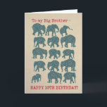 Paisley Elephants 15e verjaardag Kaart, Big Brothe Kaart<br><div class="desc">Een leuke 15e verjaardag Kaart voor een Big Brother,  met silhouetten van 15 olifanten,  elk gevuld met een Paisleypatroon,  op een Burlap achtergrond. Onderdeel van het Posh & Painterly 'Heffalumps' collectie.</div>