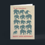Paisley Elephants 15e verjaardag Kaart voor kleinz<br><div class="desc">Een leuke 15e verjaardag Kaart voor een kleinzoon,  met silhouetten van 15 olifanten,  elk gevuld met een Paisleypatroon,  op een Burlap achtergrond. Onderdeel van het Posh & Painterly 'Heffalumps' collectie.</div>