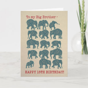 Paisley Elephants 15th Birthday Card, Big Brother Kaart