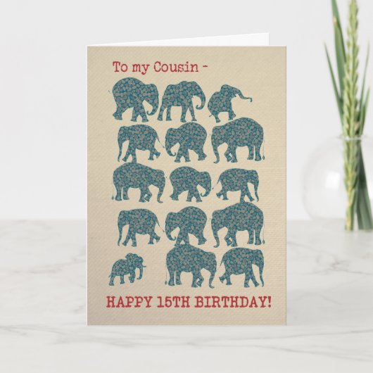 Paisley Elephants 15th Birthday Kaart for Cousin (Voorkant)