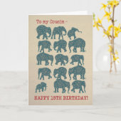 Paisley Elephants 15th Birthday Kaart for Cousin (Gele Bloem)