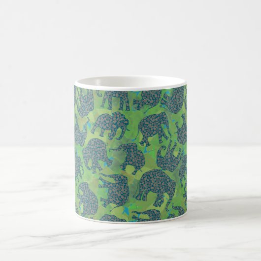 Paisley Elephants, Oerwoud Green Leaves Coffee Mok (Center)