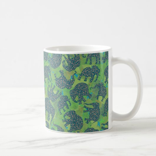 Paisley Elephants, Oerwoud Green Leaves Coffee Mok (Rechts)