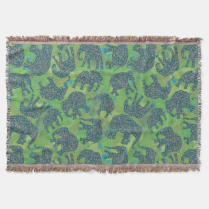 Paisley Elephants op Green Leaves Throw Blanket Deken