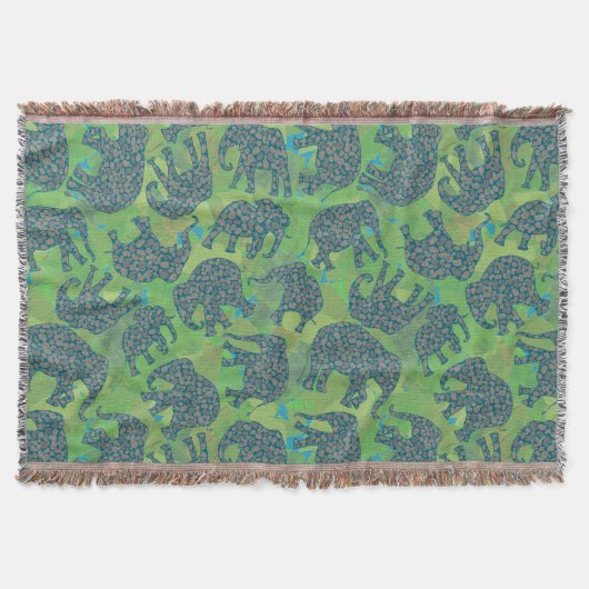 Paisley Elephants op Green Leaves Throw Blanket Deken (Voorkant)