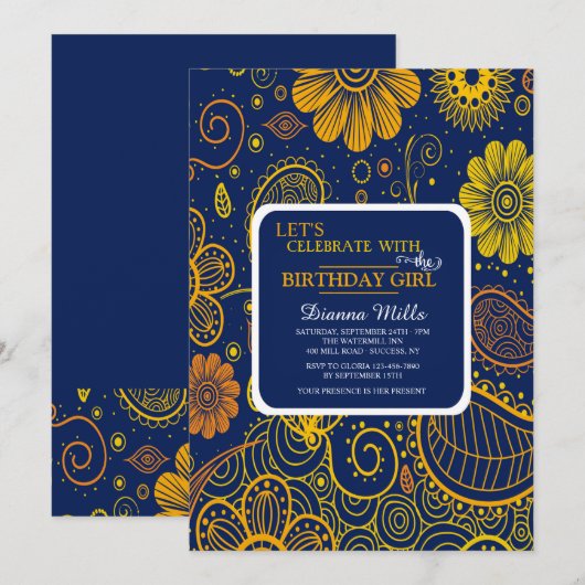 Paisley en bloemen uitnodiging (Voorkant / Achterkant)