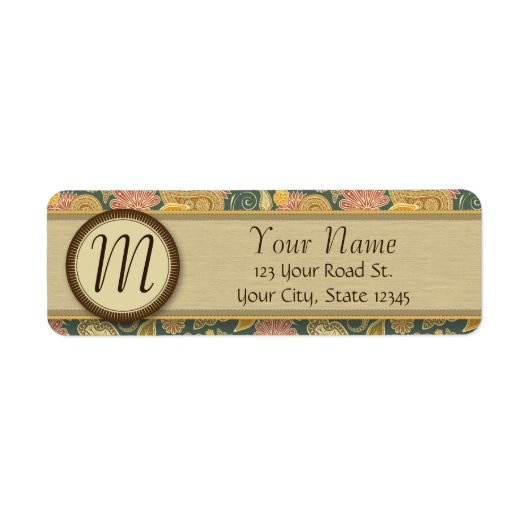 Paisley en Fan Flowers met monogram Etiket (Voorkant)