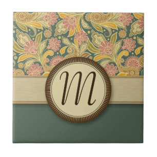 Paisley en Fan Flowers met monogram Tegeltje