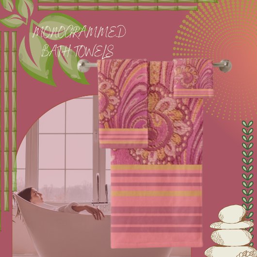 Paisley en Stripes Roze en Oranje goud Bad Handdoek